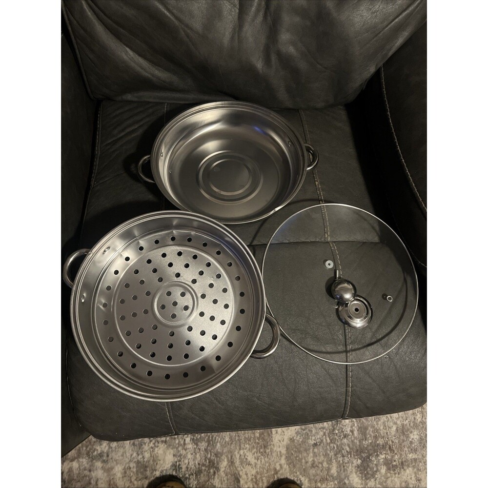 Stainless Steel Double Layer Steam Cooker With Glass Lid - Read Description